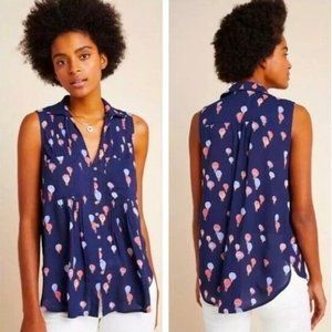 MAEVE Whimsical Mini Hot Air Balloons Pintucked Blouse szXL